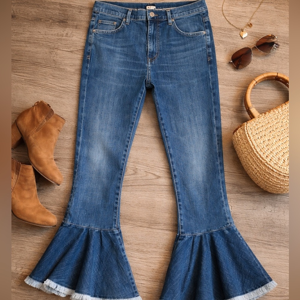 Citizens of Humanity Drew Flounce Jeans High Rise Ruffle Hem Crop 31